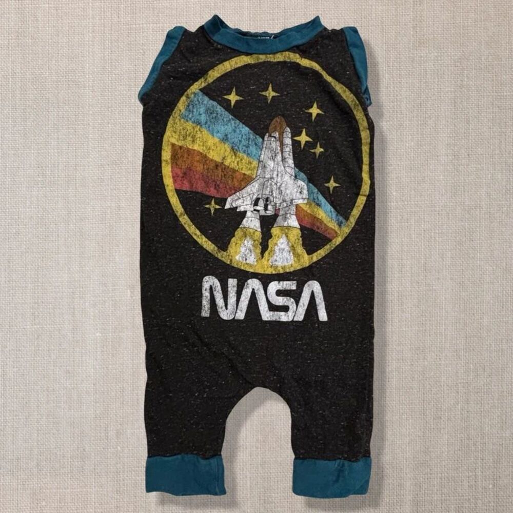Mountain Babes 2/3T NASA Space Shuttle Romper Handmade Utah Retro Graphic
